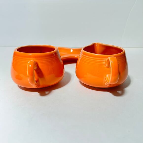 Vintage Fiestaware Sugar & Creamer Tray 4- Piece Set in Retired Tangerine Orange - Picture 9 of 9